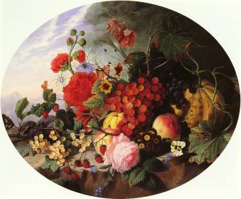 維爾 賽多利斯 Still Life With Fruit And Flowers On A Rocky Ledge